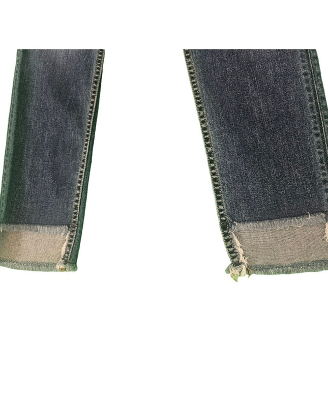 New Womens Hudson Jeans | 27 Mid-Rise Cat Skinny | Fringe Cut Out Bottom |  Blue
