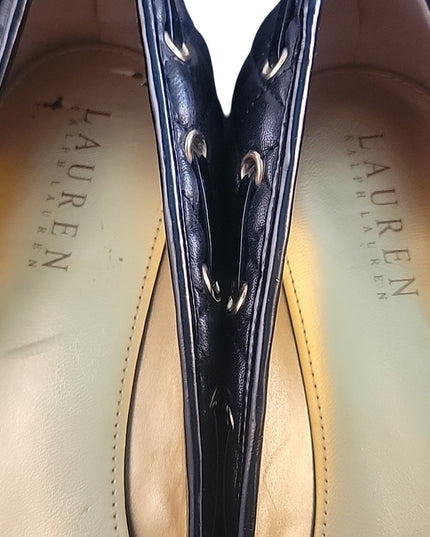 RALPH LAUREN | Black & Gold Quilted Bow Flat | sz 8.5