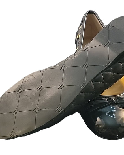RALPH LAUREN | Black & Gold Quilted Bow Flat | sz 8.5