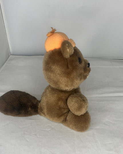 Dakin Brown Beaver Plush Stuffed Bean Bag Bottom Vintage 1978 Rare Orange Hat