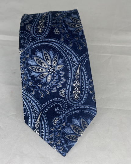 Donald J Trump Signature Collection Hand Made Silk Long Necktie Blue Paisley