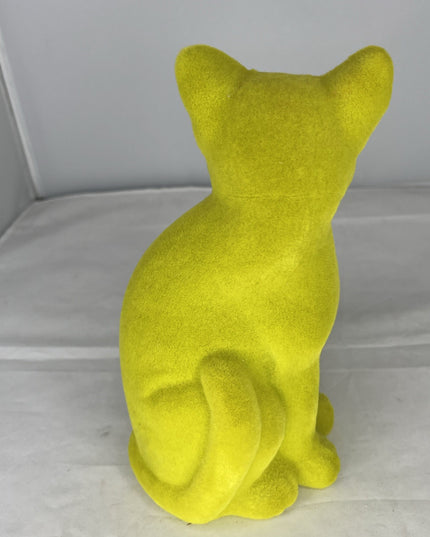 Sitting Flocked Green-Eyed Lime Green Cat