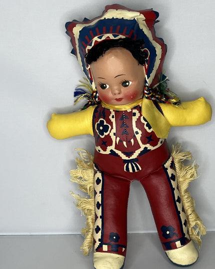vintage oilcloth indian doll. 11” tall