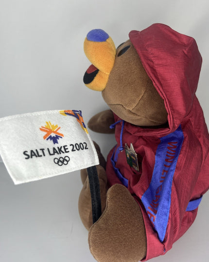 2002 Salt Lake City Olympic Official Mascot Bear w/Flag In Joggers