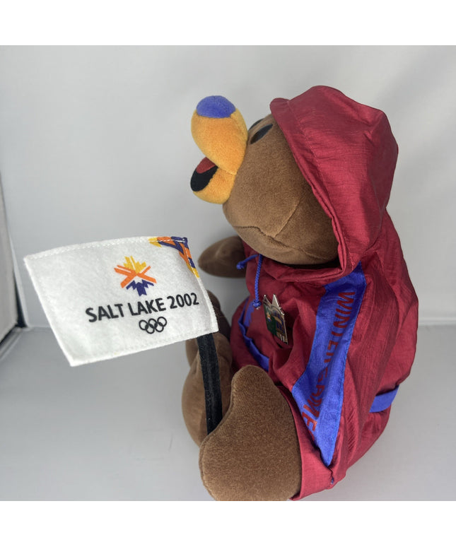 2002 Salt Lake City Olympic Official Mascot Bear w/Flag In Joggers