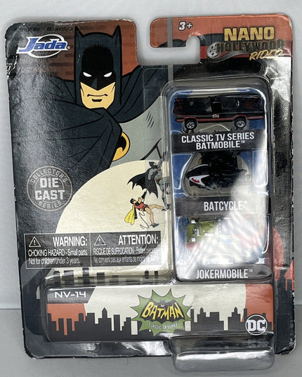 Jada  NANO HOLLYWOOD RIDES - BATMAN Classic TV Batmobile, Batcycle, Jokermobile