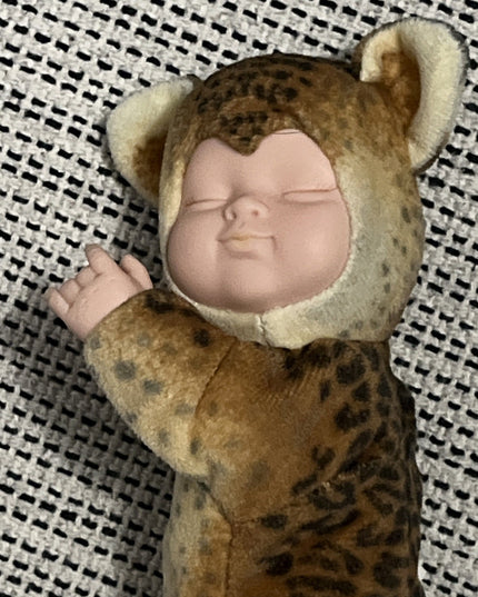 Anne Geddes Baby Leopard Sleeping Baby Doll Plush 9" Vinyl Vintage 2000