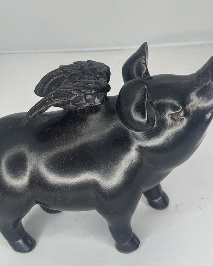 Pig with wings decorative wood sculpture