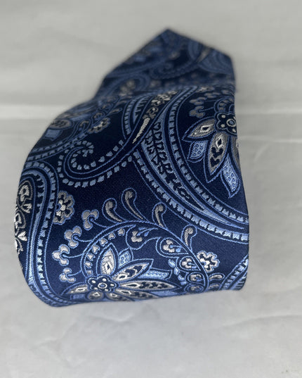 Donald J Trump Signature Collection Hand Made Silk Long Necktie Blue Paisley