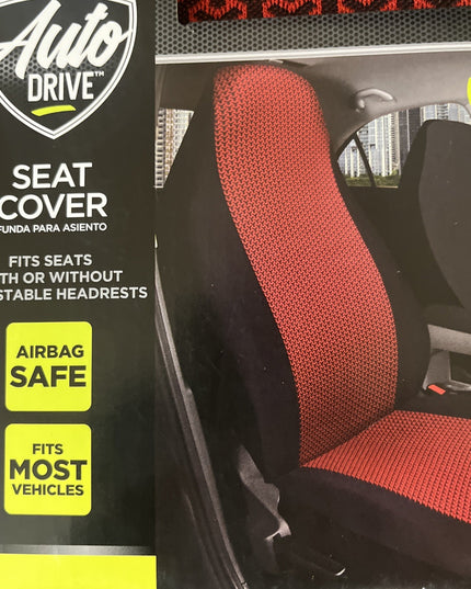 New Autodrive Car Seat Cover Fits Most Bucket Seat Vehicles, BLACK & RED