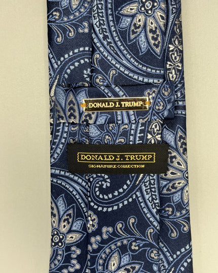 Donald J Trump Signature Collection Hand Made Silk Long Necktie Blue Paisley