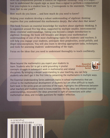 Developing Essential Understanding of Algebraic Thinking for Teaching Mathemati