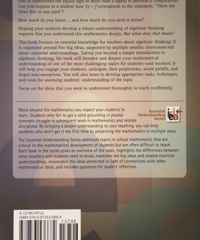 Developing Essential Understanding of Algebraic Thinking for Teaching Mathemati