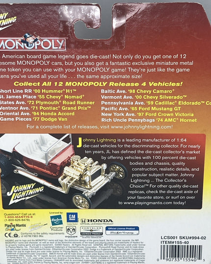2003 Johnny White Lightning 77 DODGE VAN Game token white exclusive MONOPOLY
