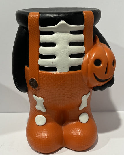 PAC Blow Mold Skeleton With Overalls Candy Bowl Pumpkin Stand Halloween (E)