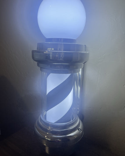 Barber Pole Black White LED Light,Traditional Barber Pole, Rotating