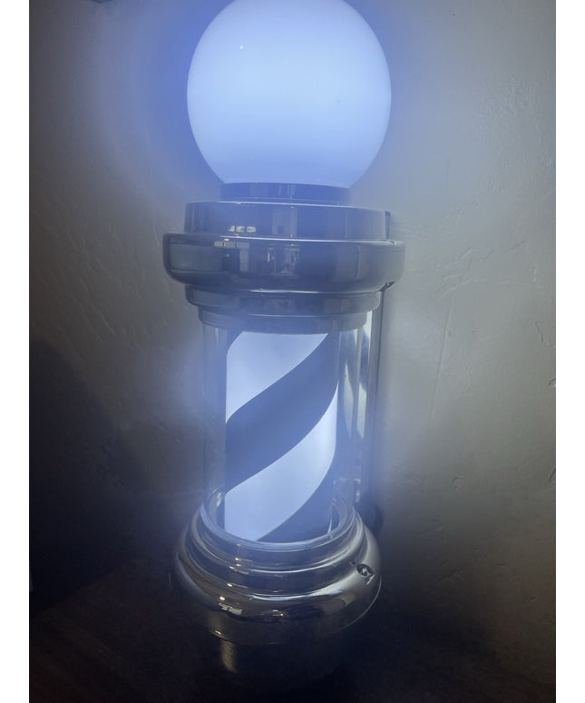 Barber Pole Black White LED Light,Traditional Barber Pole, Rotating