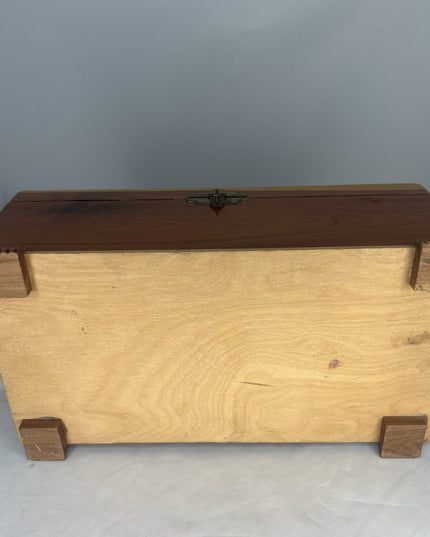 Wooden Jewelry Box Colonial Scene Decorated