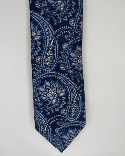 Donald J Trump Signature Collection Hand Made Silk Long Necktie Blue Paisley