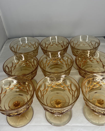 Set Of 9 Amber Thumbprint Dessert/ Champagne Glasses