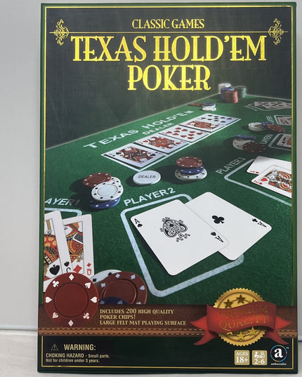 New Classic Games Texas Hold’em Poker Chip Set with 200 Chips and Felt Mat