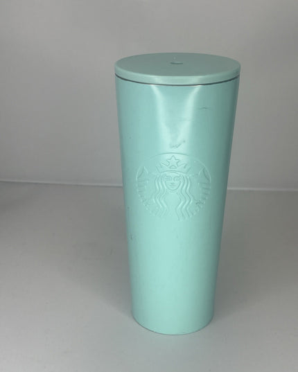 Starbucks Teal Aqua Light Blue Metal Tumbler Cold Cup 16oz - No Straw-