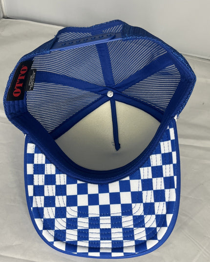 VANS~Mens Hat Blue Snapback Trucker Rope Brim Mesh White Checkered~Otto Cap