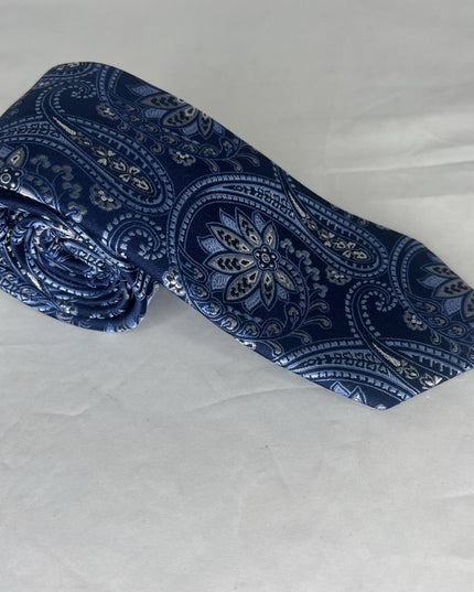 Donald J Trump Signature Collection Hand Made Silk Long Necktie Blue Paisley