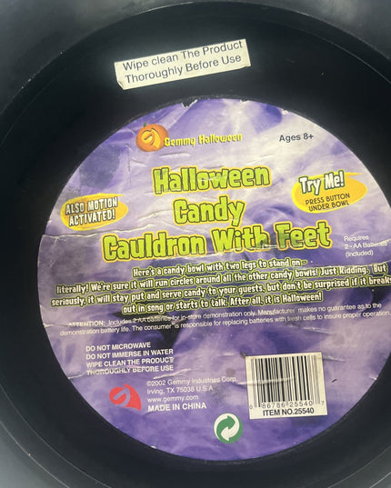 Gemmy HALLOWEEN Talking Candy CAULDRON motion TRICK or TREAT Smell My Feet Bowl