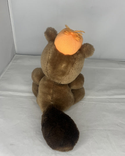 Dakin Brown Beaver Plush Stuffed Bean Bag Bottom Vintage 1978 Rare Orange Hat