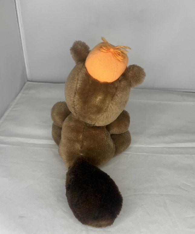 Dakin Brown Beaver Plush Stuffed Bean Bag Bottom Vintage 1978 Rare Orange Hat