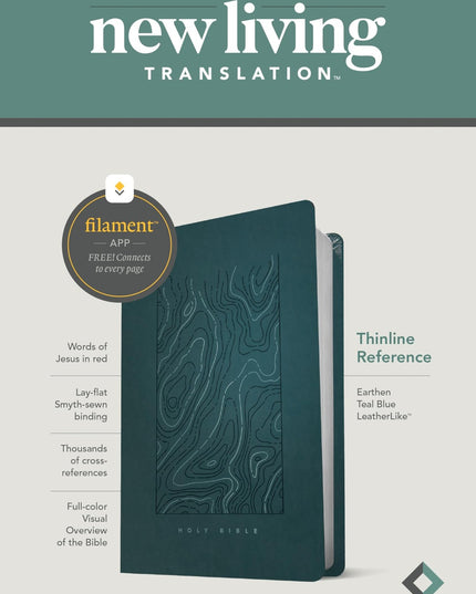 NLT Thinline Reference Bible, Filament Enabled (LeatherLike, Earthen Teal Blue,