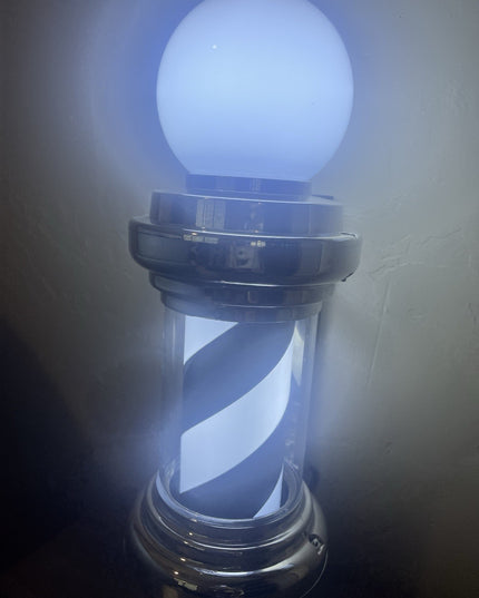 Barber Pole Black White LED Light,Traditional Barber Pole, Rotating