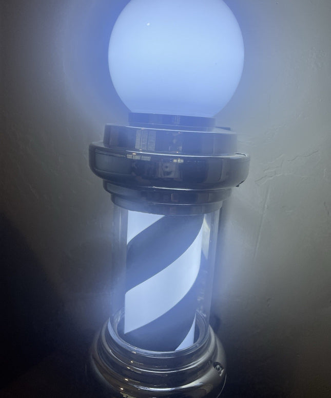 Barber Pole Black White LED Light,Traditional Barber Pole, Rotating