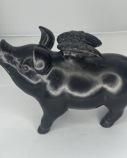 Pig with wings decorative wood sculpture