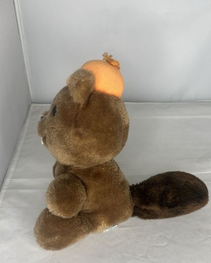 Dakin Brown Beaver Plush Stuffed Bean Bag Bottom Vintage 1978 Rare Orange Hat