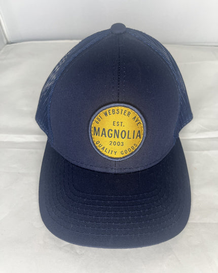 Magnolia Hat Cap Round Patch Quality Goods Webster Ave Blue Mesh Snapback Adj