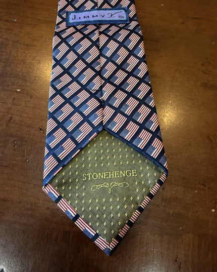 STONEHENGE X JIMMY V MENS 100% SILK AMERICAN FLAG DESIGN NECKTIE