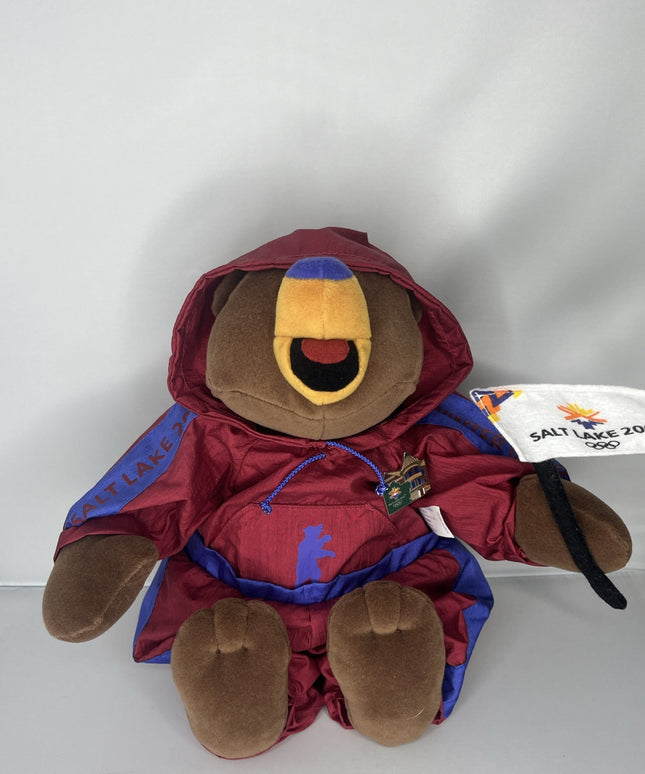 2002 Salt Lake City Olympic Official Mascot Bear w/Flag In Joggers
