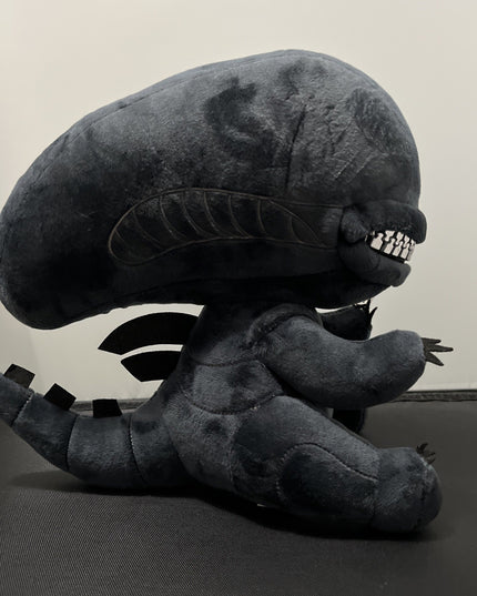 Black Alien Xenomorph Style Plush Toy Zipper Mouth & Inner Jaw 10”