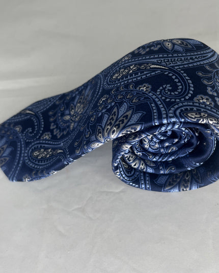 Donald J Trump Signature Collection Hand Made Silk Long Necktie Blue Paisley