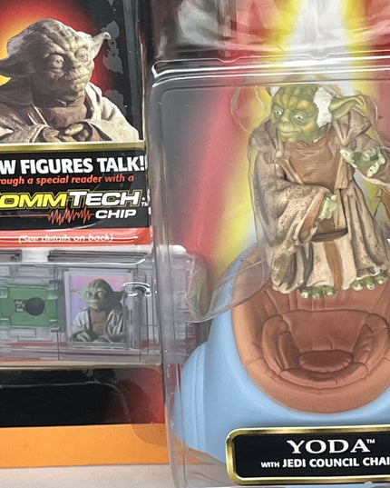 1998 Hasbro Star Wars Episode 1 Yoda w/ Jedi Council Chair Figure CommTech Chip