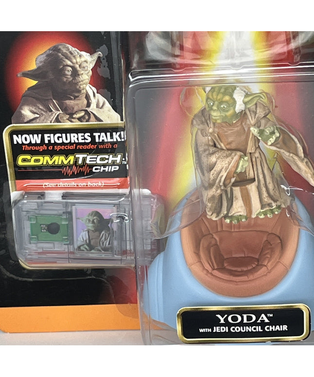1998 Hasbro Star Wars Episode 1 Yoda w/ Jedi Council Chair Figure CommTech Chip