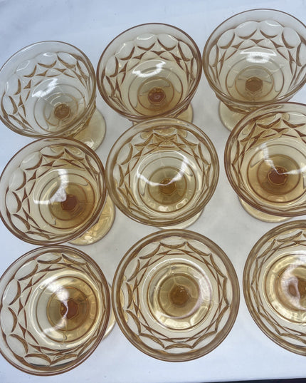 Set Of 9 Amber Thumbprint Dessert/ Champagne Glasses