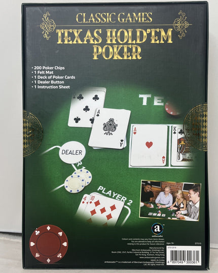 New Classic Games Texas Hold’em Poker Chip Set with 200 Chips and Felt Mat