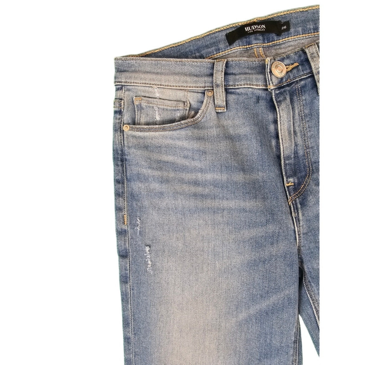 New Womens Hudson Jeans |size 26| Nico Mid-Rise Straight Ankle |  Blue Distress