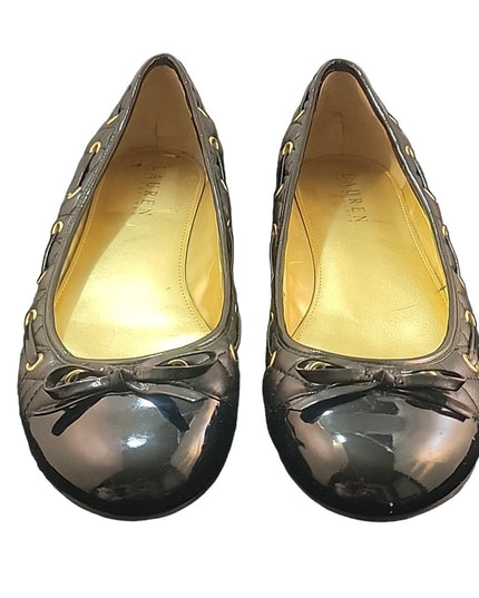RALPH LAUREN | Black & Gold Quilted Bow Flat | sz 8.5