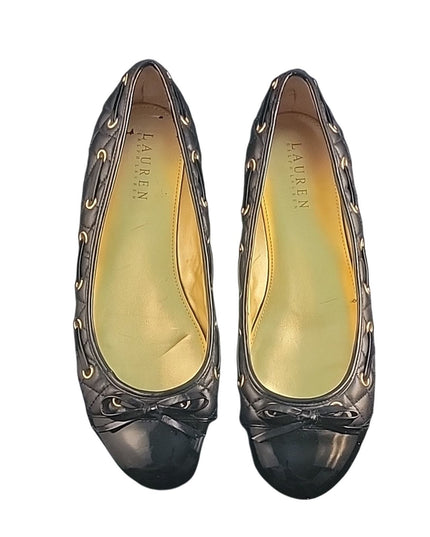 RALPH LAUREN | Black & Gold Quilted Bow Flat | sz 8.5