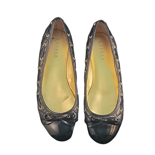 RALPH LAUREN | Black & Gold Quilted Bow Flat | sz 8.5