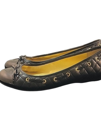 RALPH LAUREN | Black & Gold Quilted Bow Flat | sz 8.5